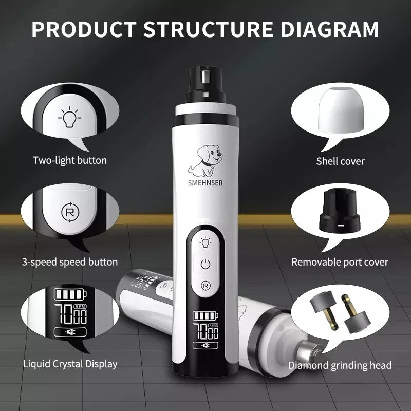 Electric Pet Nail Grinder with LED Light ā USB Rechargeable Dog & Cat Nail Trimmer, Painless Paw Grooming Clipper for Pets