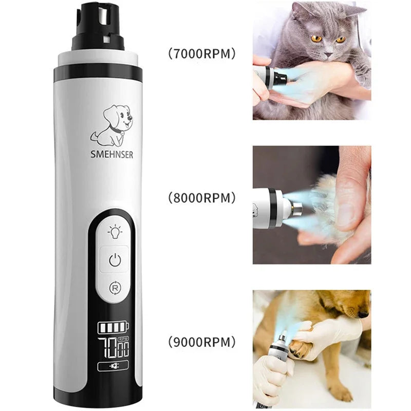 Electric Pet Nail Grinder with LED Light – USB Rechargeable Dog & Cat Nail Trimmer, Painless Paw Grooming Clipper for Pets