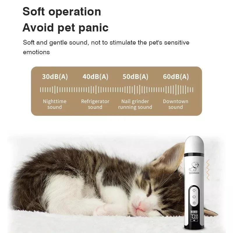 Electric Pet Nail Grinder with LED Light – USB Rechargeable Dog & Cat Nail Trimmer, Painless Paw Grooming Clipper for Pets
