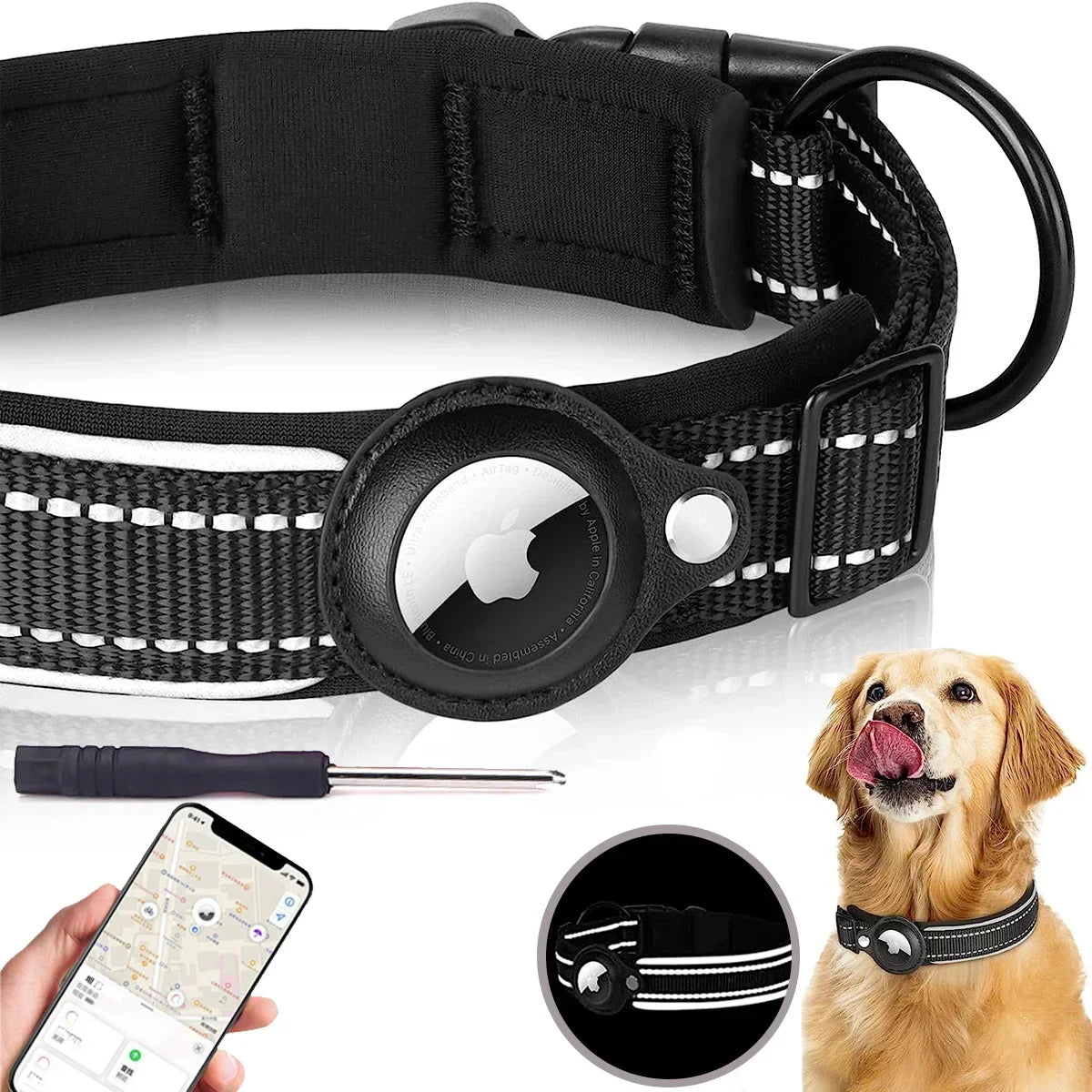 Waterproof Reflective Pet Collar for Apple AirTag – Anti-Lost Protective Tracker Holder for Dogs & Cats